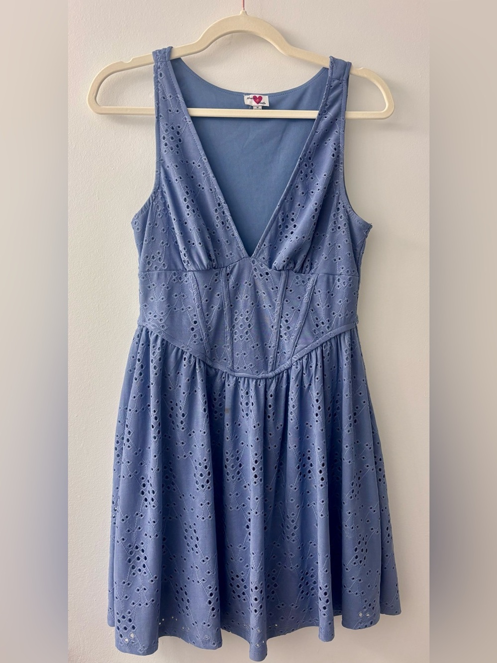 Eyelet V-Neck Blue Sundress